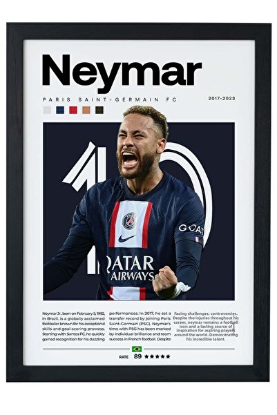 gxe.art Poster cu tablou cu rama neagră a lui Neymar Paris Saint-Germain FC