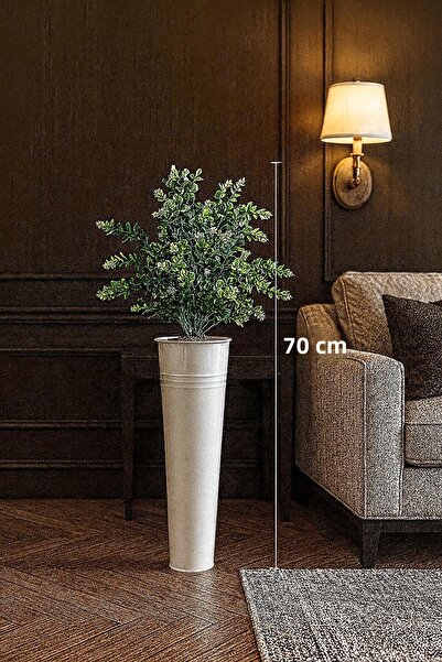 Feronyahome & Garden Διακοσμητικό Τεχνητό Ανθοσυνθέσιμο – Μακρύ Μεταλλικό Γλαστράκι με Λευκά Λουλούδια (Για Σαλόνι και Γραφείο) ΛΕΥΚΟ