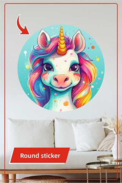 KOSS Dijital Autocolant rotund cu unicorn colorat pentru camera copiilor, dis...