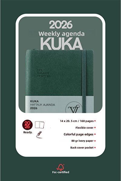 Victoria's Journals Kuka 2026 Weekly Agenda A5 (14X21Cm) Flexible Cover Ivory 80Gr.