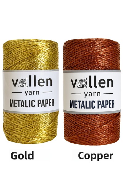 vollen yarn 250 جرام - 320 متر، خيط ورق معدني فاخر، خيط حقائب لامع، خيط معدني فضي، خيط معدني لفساتين السهرة
