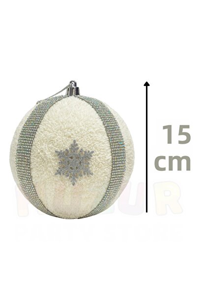 Huzur Party Store Στολίδι Χριστουγεννιάτικου Δέντρου Με Λάμψη Ασημί Ρίγες 15 εκ. Μεγάλο Στολίδι Πεύκου με Σχέδιο Χιονονιφάδας