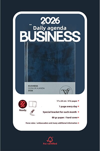 Victoria's Journals Business 2026 Daily Agenda 17X24Cm Hard Cover Ivory 80Gr. With a Bookmark