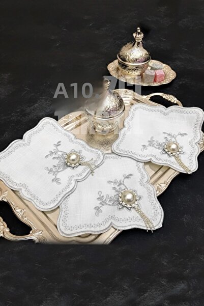 Çt Çeyizci Tekstil Presentation Napkin, Cocktail Napkin, Coffee Side Presentation Holder, Coaster 3 Presentation Napkins