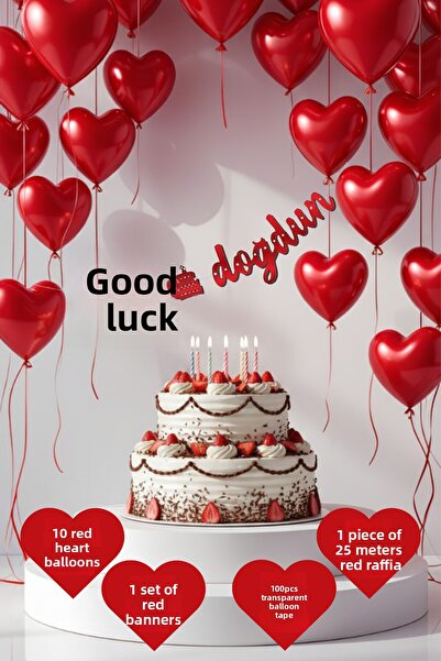 SkyPop 10-Piece Red Heart Birthday Set, Dear.