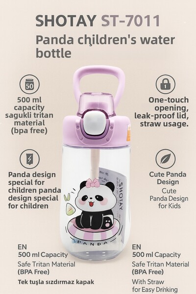 ORVO زجاجة مياه تريتان للأطفال مع شفاطة - 500 مل، بغطاء قفل، مع حزام، بنمط ال...