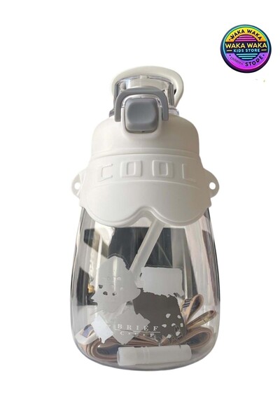 ww waka waka kids store Cool Written Children's Water Bottle 600 ml - Transparent Colored Water Bottle with Strap, Leakproof & with Straw