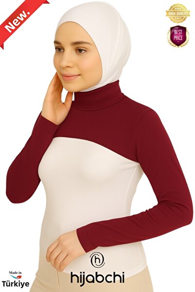 hijabchi Hijab cu mâneci cu guler - Guler de pescar din viscoză material elastic - Roșu Claret