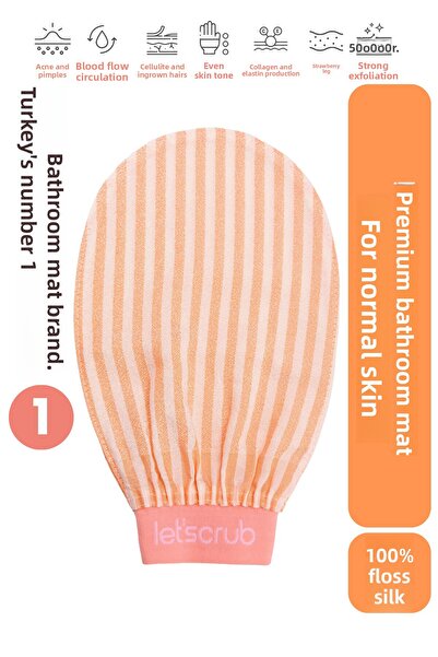 LET'SCRUB Premium Ecru Orange Zebra Bath Shower Scrub Exfoliating Glove 100% Flushing Silk for Normal Skin