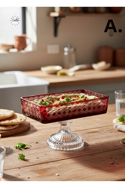 Akden Kristal Crystal Cut Ektrella Red Baton Presentation Glass Bowl