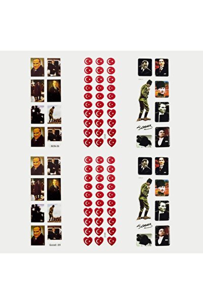 Bimotif 6 bucăți autocolante în relief - Ataturk și steagul turcesc