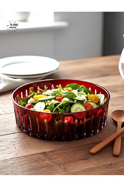 Akden Kristal Crystal Cutting Decor Handworked Colorful Glass Bowl