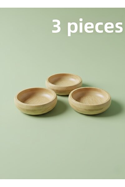 EVİMDM Set of 3 Round Bamboo Seasoning & Sauce Bowls – Natural Wooden Serving Bowl