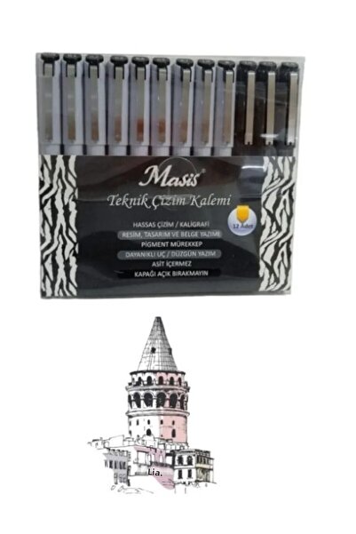Masis Masis Technical Drawing Pencil Black Round-Brush-Shorted Nib 12 Pieces