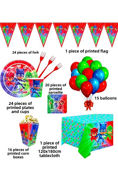 Evabrite Pijamaskeliler 24 Person Birthday Party Supplies Set |   Cat Kid Owl Girl Pj Masks Concept