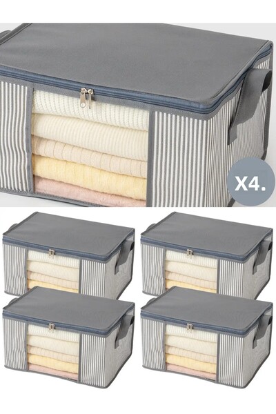 AYHANHOME 4 Pieces Small Size Striped Printed Closet Organizer - Under Base Organizer 40X30X20cm