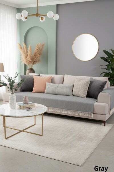 Miracolo Home مفرش أريكة قطن مخطط باللون الرمادي - مقاس 115x200، هامش أمامي