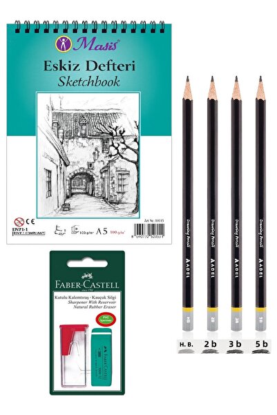 KarmaOfis Sketch Pencil (Hb, 2B, 3B, 5B) and Notebook Set (A5 90 Gr)