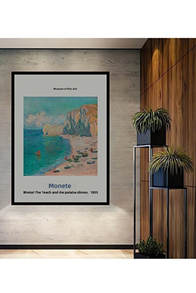 Teona Ahşap Tablou decorativ din lemn dreptunghiular Monet, peisaj de coastă, cu aspect de cadru