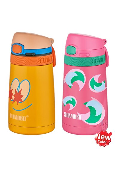 Shamobo طقم من 2 ترمس فولاذي مع شفاطة 350 مل - عزل حراري لمدة 6 ساعات-