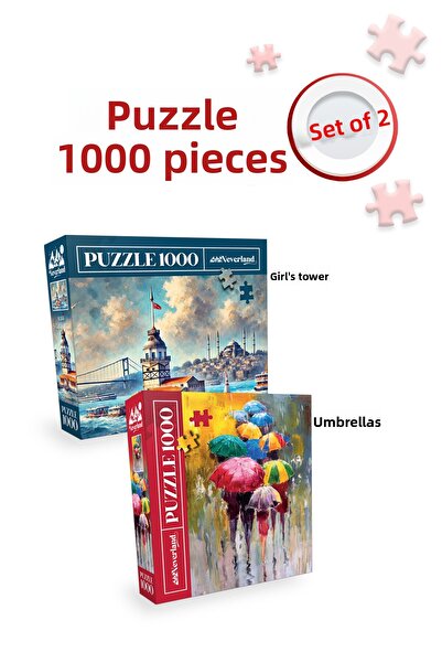 Neverland 2 Pcs 1000 Piece Puzzle - Maiden's Tower and Umbrellas