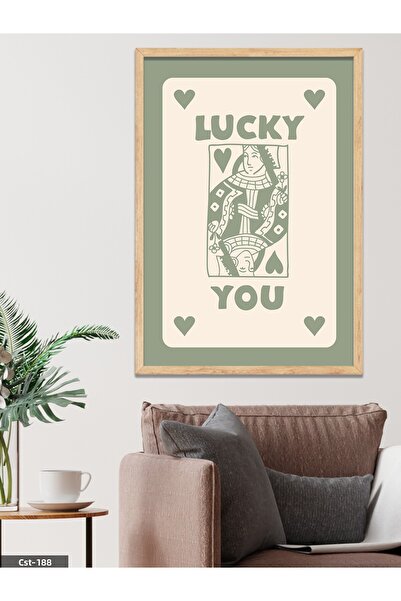 CeSht Card verde „LUCKY YOU”, pictură într-o singură bucată cu cadru din lemn