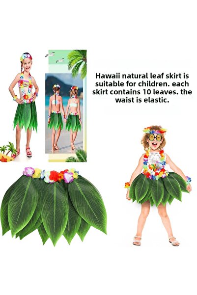 Mustran Tropical Inspired Hawaiian Leaf Party Skirt Kids Size