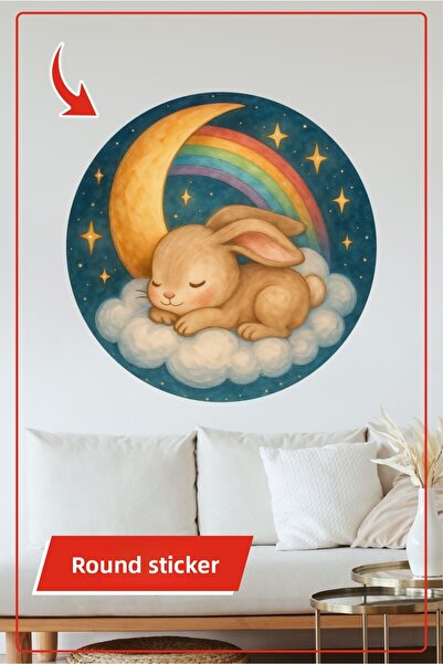 KOSS Dijital Στρογγυλό αυτοκόλλητο με ύπνοστο κουνέλι με θέμα το ουράνιο τόξο...