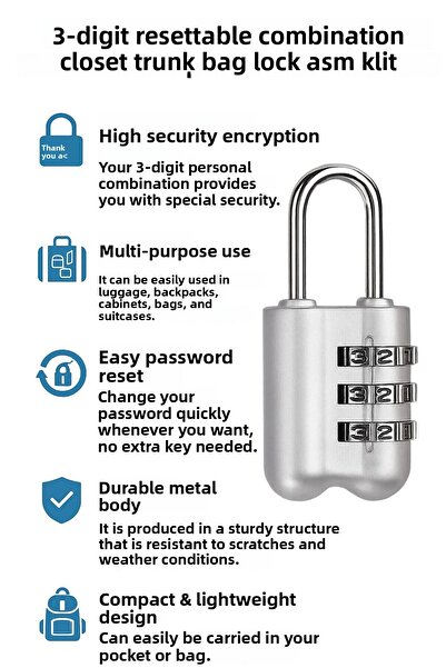Weather Forecast 3 Digit 21 mm Resettable Combination Cabinet Luggage Bag Lock Padlock Cin536