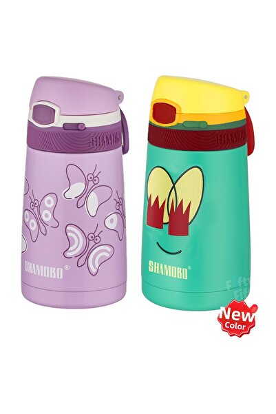 Shamobo طقم من 2 ترمس فولاذي مع شفاطة 350 مل - عزل حراري لمدة 6 ساعات-