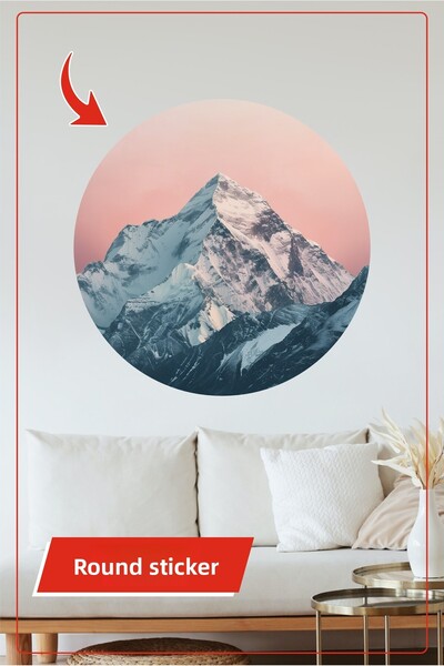 KOSS Dijital Munți de zăpadă sub cer roz Autocolant rotund Decor modern de pe...