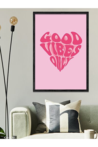 CeSht لوحة فنية بإطار خشبي أسود من قطعة واحدة من Good Vibes Only Kalp