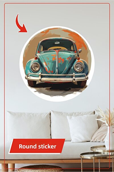 KOSS Dijital Autocolant rotund pentru mașină clasică retro, portocaliu și alb...