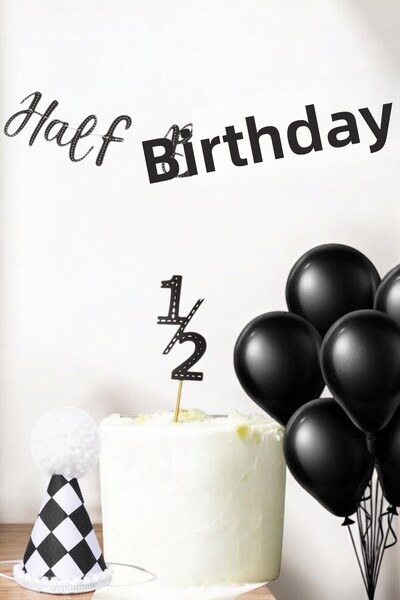 Partifabrik مجموعة حفلات نصف عيد ميلاد مخططة باللون الأسود