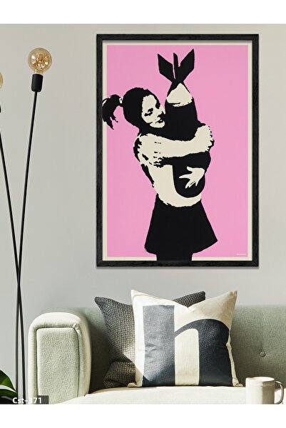CeSht Banksy Bomb Hugger One Piece Black Wooden Framed Painting