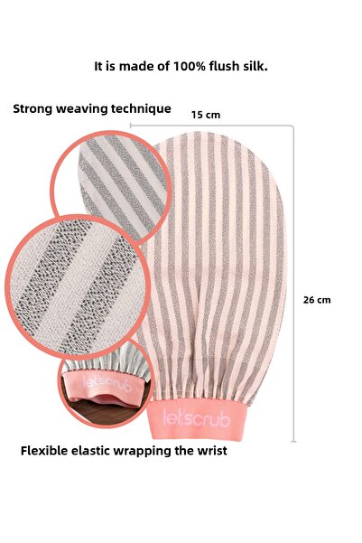 LET'SCRUB Premium Ecru Gray Zebra Bath Shower Scrub Exfoliating Glove 100% Floş Silk for Normal Skin 1 Piece