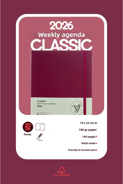 Victoria's Journals Classic 2026 Weekly Agenda A4 (19X25Cm) Hard Cover Ivory 100 Gr.