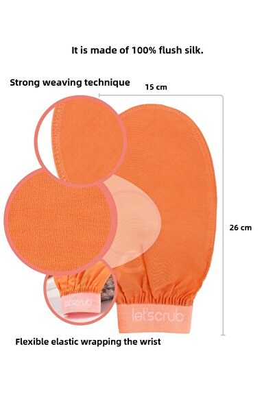 LET'SCRUB Yavruağzı Elastic Bath Shower Scrub Exfoliating Glove 100% Flush Silk For Sensitive Skin