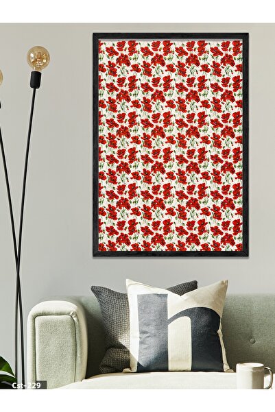 CeSht Red Flowers One Piece Black Wooden Framed Painting