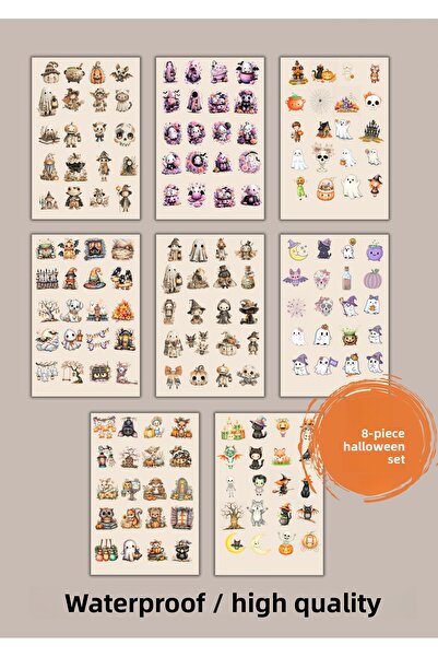 VORACRAFT مجموعة من 8 ملصقات بتصميم الهالوين باللون البرتقالي، شبح، مجموعة مل...