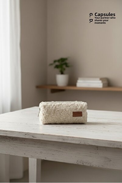 caps office Fur Textured Plush Pencil Case – Single Compartment, Zippered, Soft Texture Pen Holder