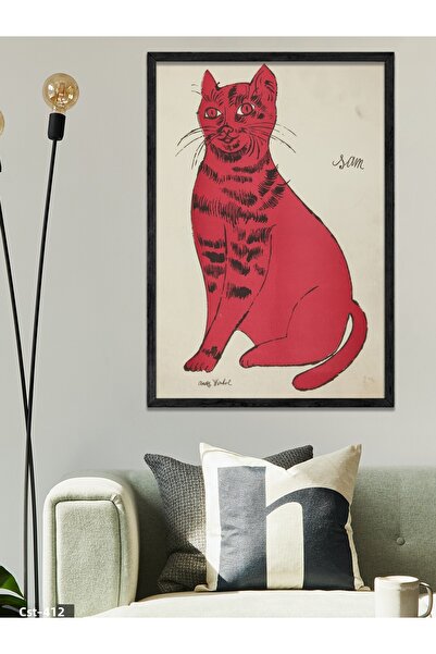 CeSht Red Cat One Piece Painting with Black Wooden Frame