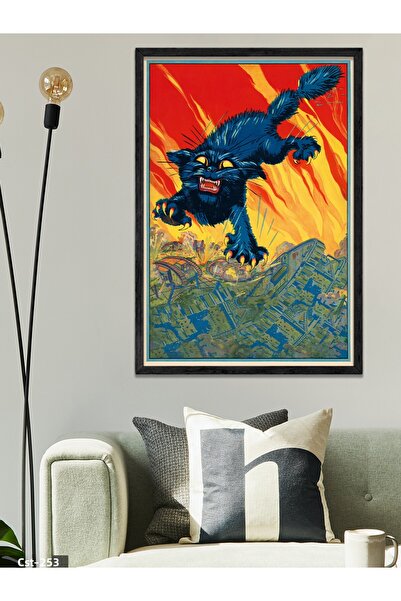CeSht Wild Black Cat One Piece Black Wooden Framed Painting