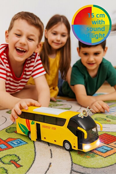 TOYFEST Luxury Lighted Sound Doors and Soft Rubber Opening the Trunk Tour Holiday Bus 15 cm - Yellow