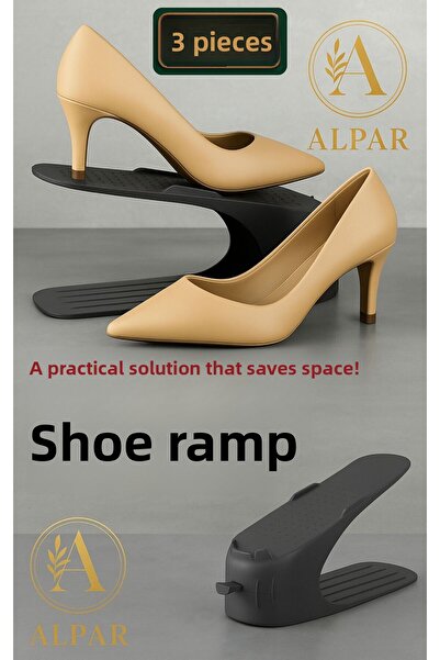 ALPAR 3 Pcs Black Shoe Ramp Space Saving Odorless Modern Shoe Organizer Shoe Stand