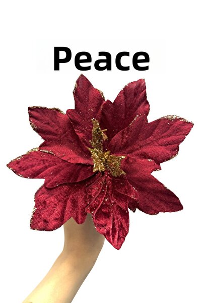Huzur Party Store Dark Red Holly Flower 22 cm Velvet Glittery Burgundy Artificial Flower Christmas Pine Tree New Year Decor