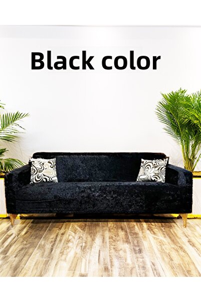 Hazineci Bey Husa de canapea elastica neagra din catifea |   3 Pers (1BUC) Husa Canapea |   Husa scaunului