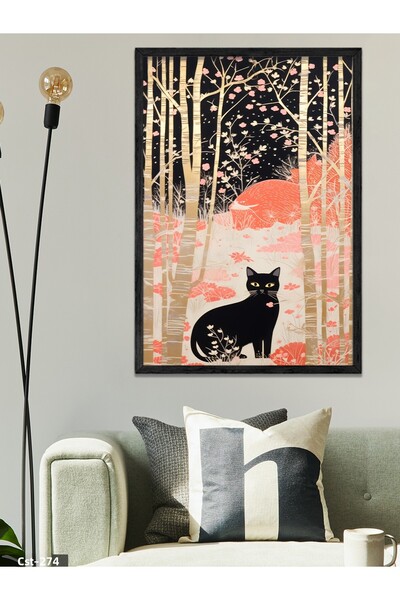 CeSht Black Cat One Piece Black Wooden Framed Painting