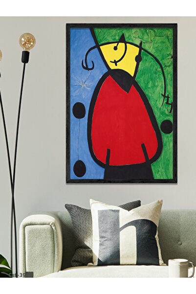 CeSht Pictură într-o singură bucată cu cadru din lemn negru cu figură complexă