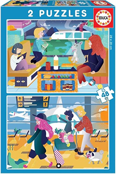 Educa Çocuk لغز خشبي تعليمي 2×48 للمطار والقطار 18604